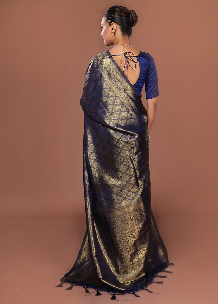 Blue Dupion Silk Saree With Blouse Piece