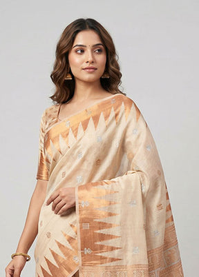Cream Dupion Silk Saree With Blouse Piece