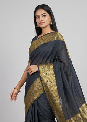 Black Dupion Silk Saree With Blouse Piece