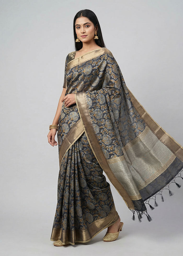 Grey Kora Silk Saree With Blouse Piece
