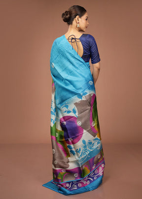 Cream Printed Pure Silk Saree Without Blouse Piece