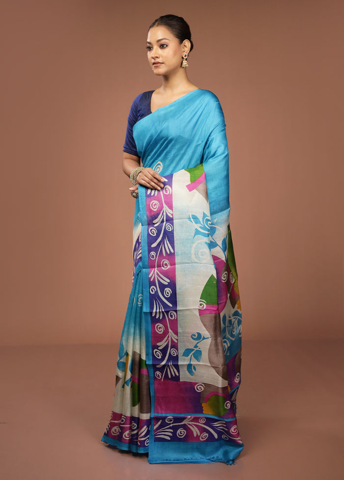 Cream Printed Pure Silk Saree Without Blouse Piece