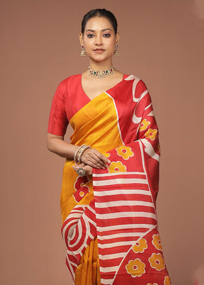 Multicolor Printed Pure Silk Saree Without Blouse Piece
