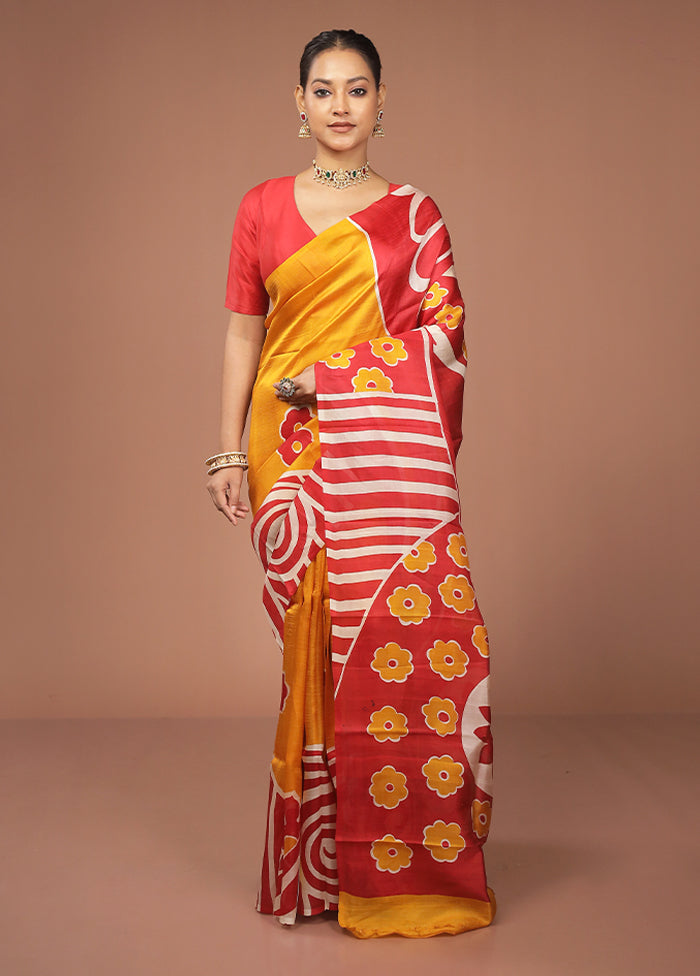 Multicolor Printed Pure Silk Saree Without Blouse Piece