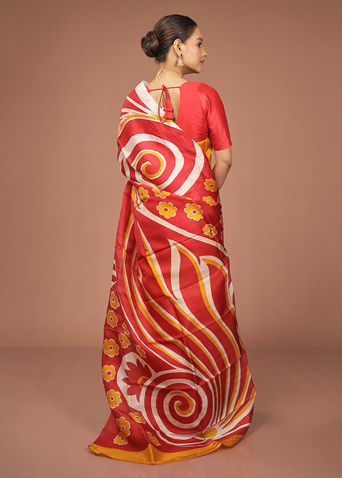 Multicolor Printed Pure Silk Saree Without Blouse Piece