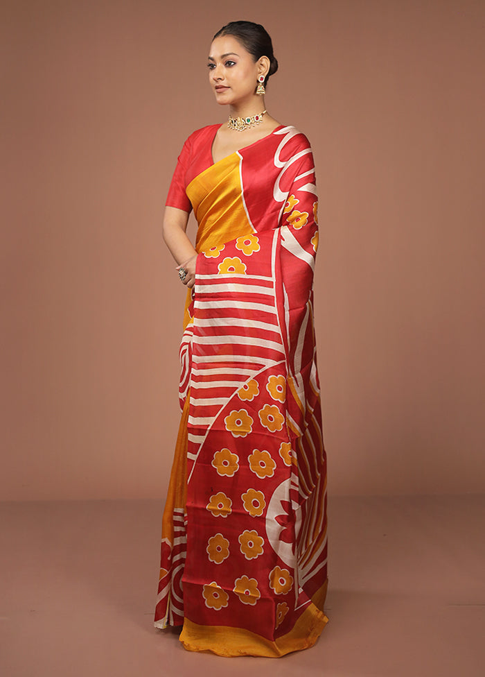 Multicolor Printed Pure Silk Saree Without Blouse Piece