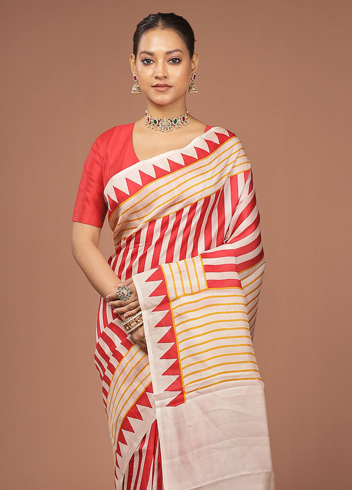 Cream Printed Pure Silk Saree Without Blouse Piece