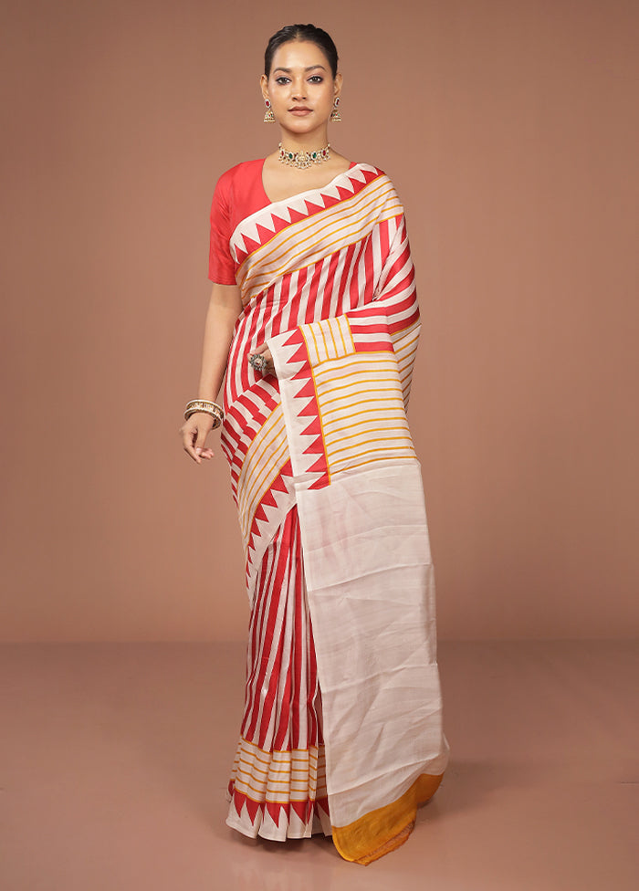 Cream Printed Pure Silk Saree Without Blouse Piece