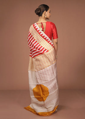 Cream Printed Pure Silk Saree Without Blouse Piece
