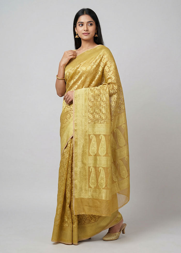 Cream Organza Saree With Blouse Piece