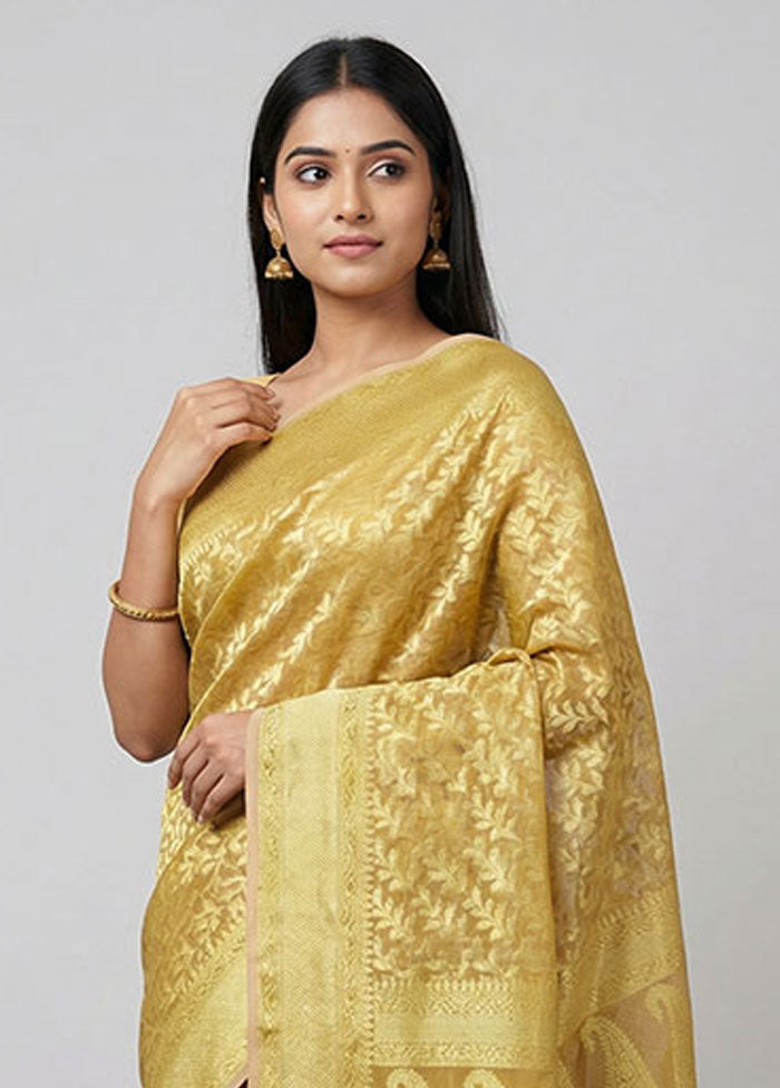 Cream Organza Saree With Blouse Piece