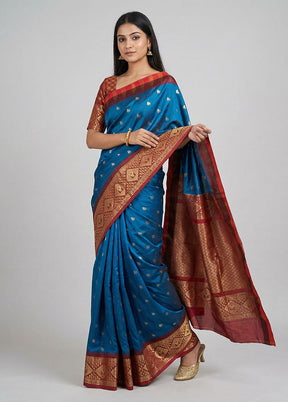Blue Kanjivaram Silk Saree With Blouse Piece