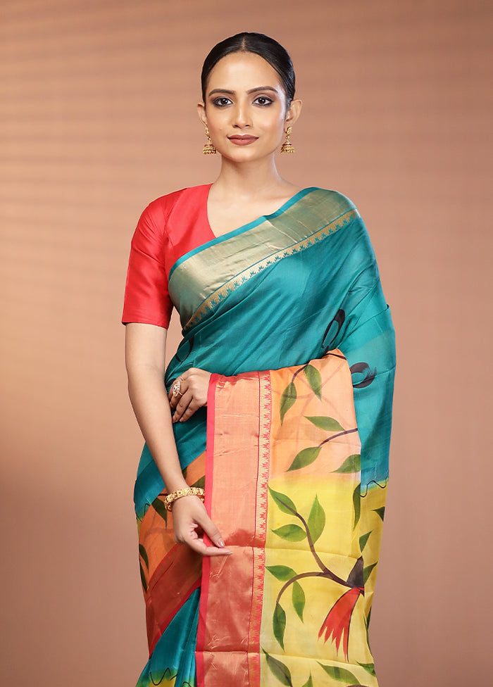 Green Printed Pure Silk Saree Without Blouse Piece