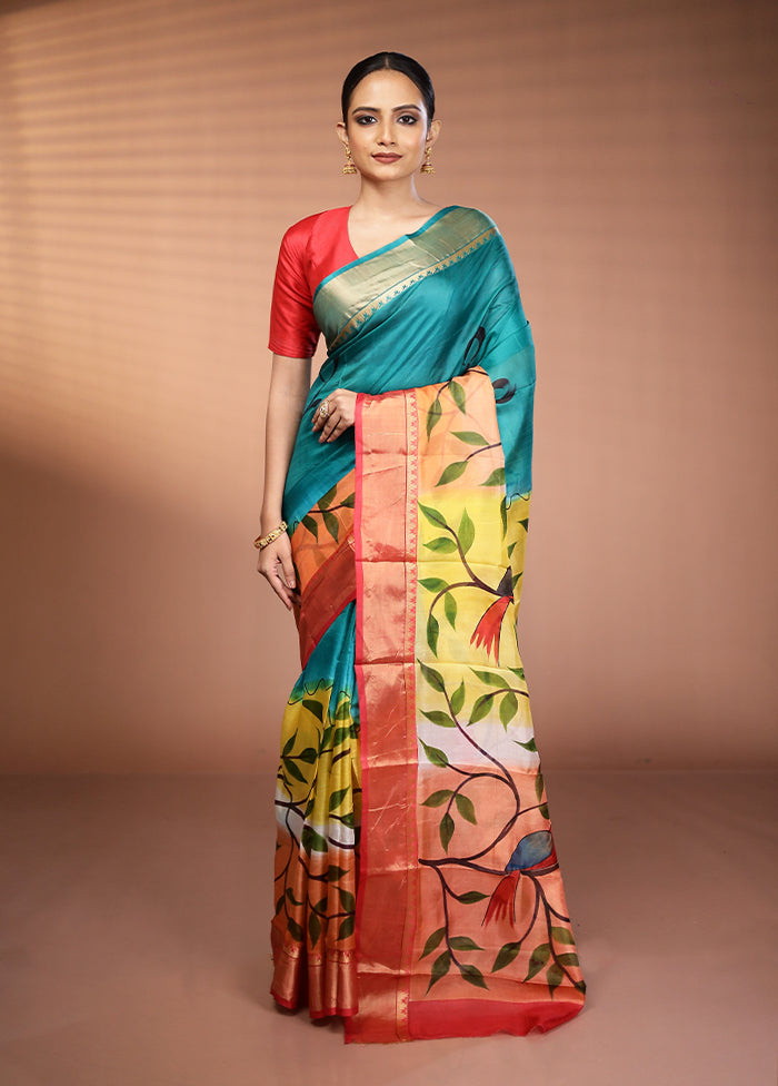 Green Printed Pure Silk Saree Without Blouse Piece