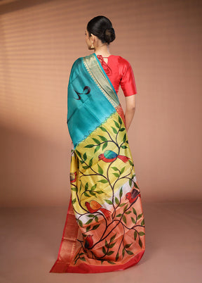 Green Printed Pure Silk Saree Without Blouse Piece