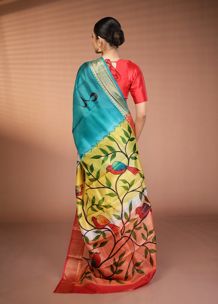 Green Printed Pure Silk Saree Without Blouse Piece