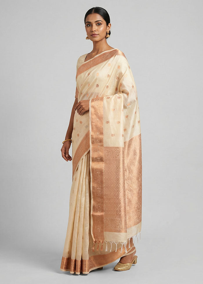 Cream Kanjivaram Silk Saree With Blouse Piece