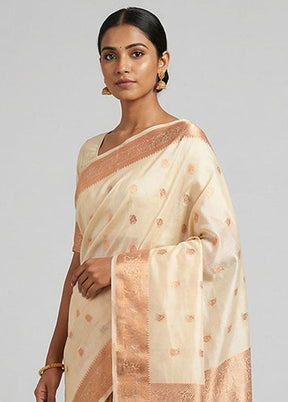 Cream Kanjivaram Silk Saree With Blouse Piece