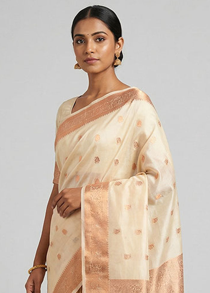 Cream Kanjivaram Silk Saree With Blouse Piece