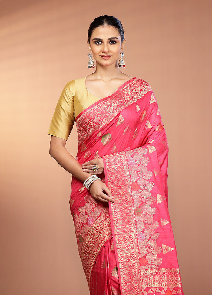 Pink Dupion Silk Saree With Blouse Piece