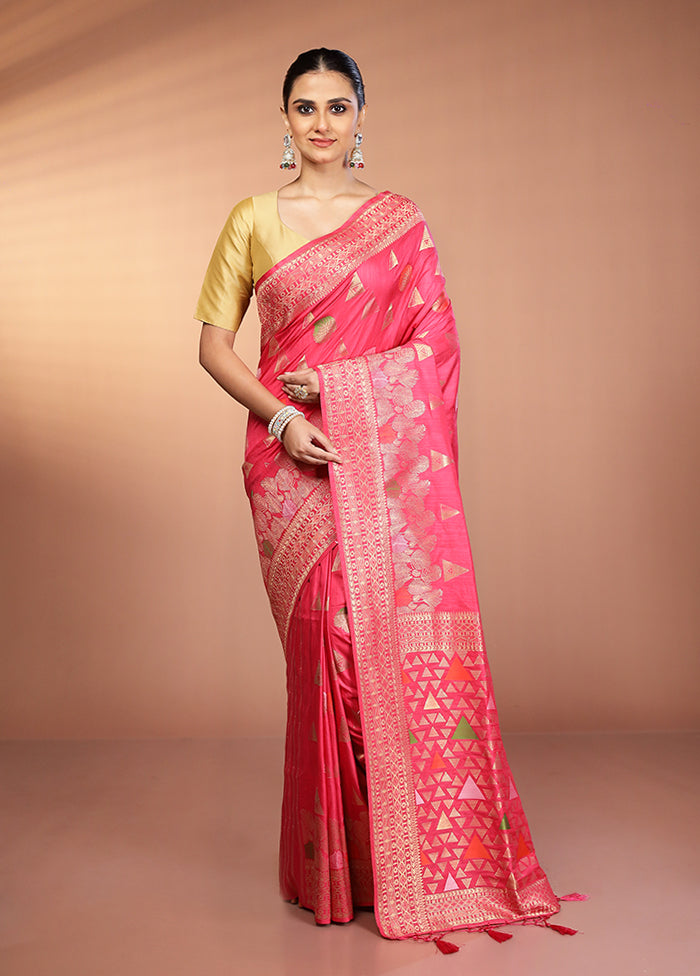 Pink Dupion Silk Saree With Blouse Piece