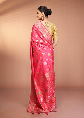 Pink Dupion Silk Saree With Blouse Piece