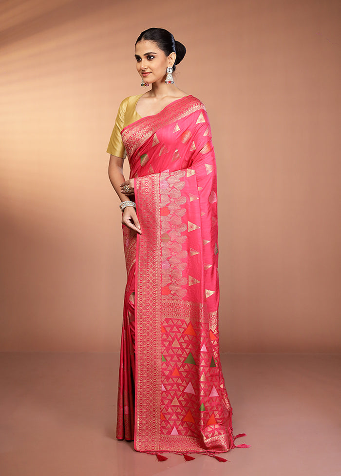 Pink Dupion Silk Saree With Blouse Piece