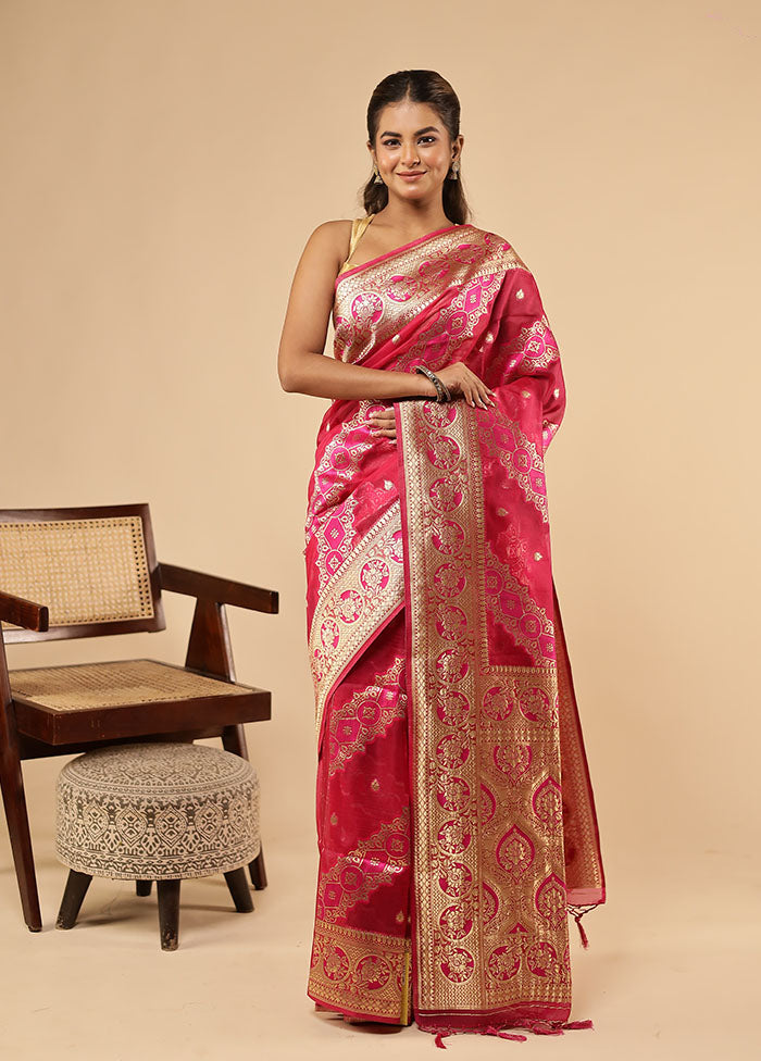 Pink Organza Saree With Blouse Piece