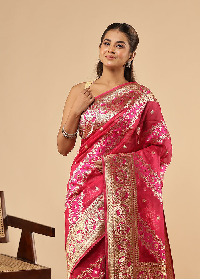 Pink Organza Saree With Blouse Piece