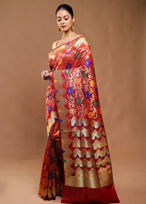 Red Organza Saree With Blouse Piece