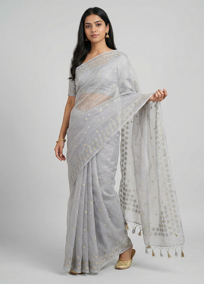 Grey Organza Saree With Blouse Piece