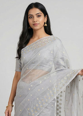 Grey Organza Saree With Blouse Piece