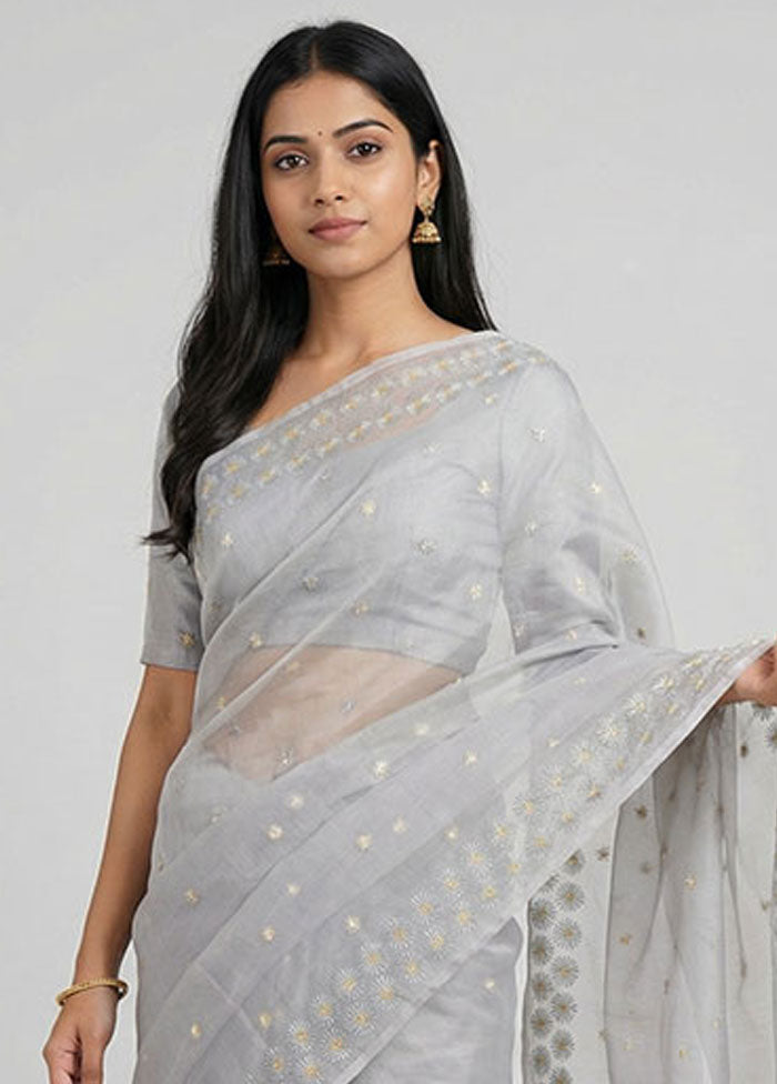 Grey Organza Saree With Blouse Piece