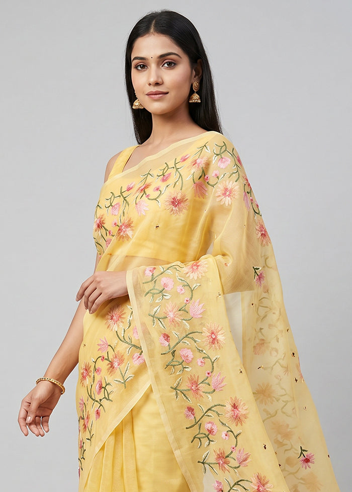 Yellow Organza Saree With Blouse Piece