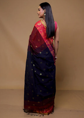 Maroon Cotton Saree With Blouse Piece