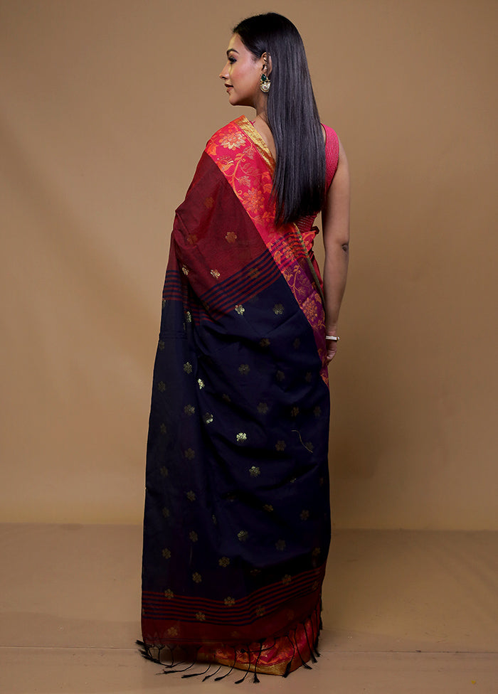 Maroon Cotton Saree With Blouse Piece