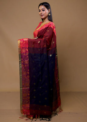 Maroon Cotton Saree With Blouse Piece