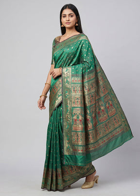 Green Handloom Baluchari Pure Silk Saree With Blouse Piece