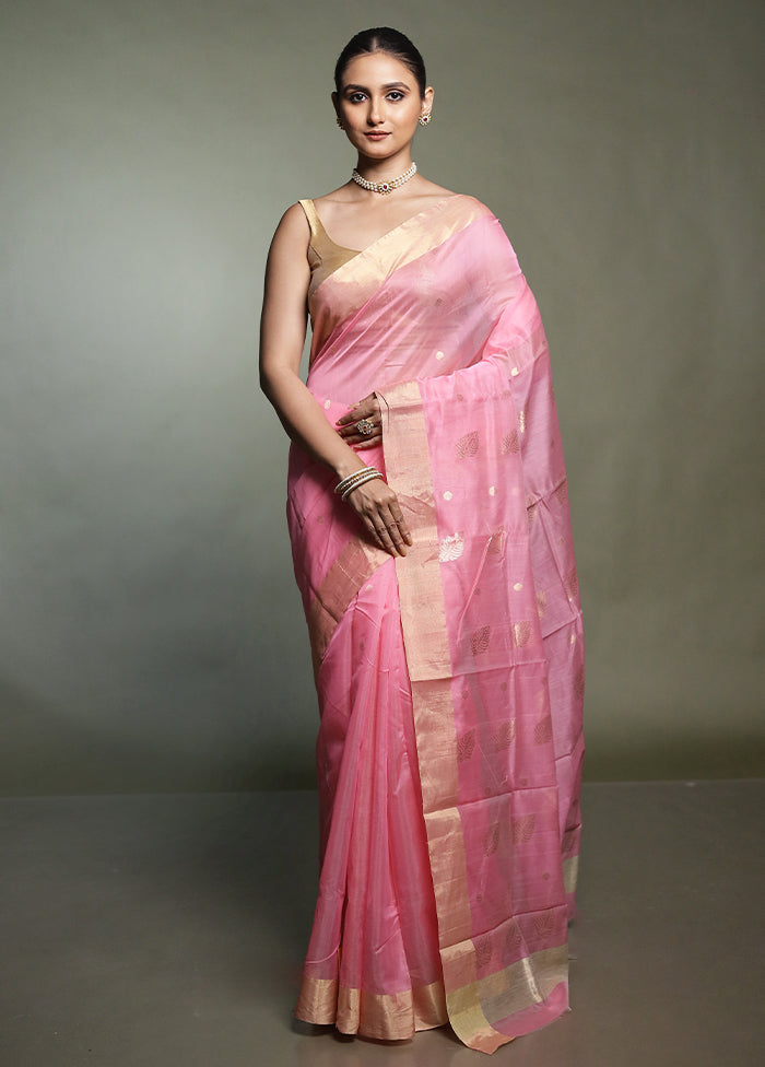 Pink Chanderi Cotton Saree With Blouse Piece