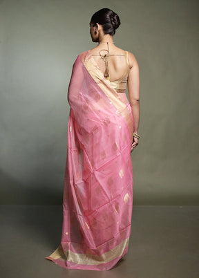 Pink Chanderi Cotton Saree With Blouse Piece