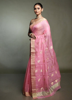 Pink Chanderi Cotton Saree With Blouse Piece