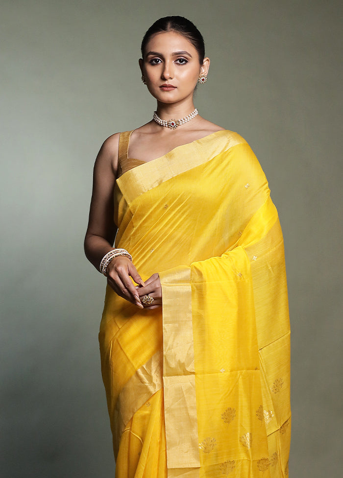 Yellow Chanderi Cotton Saree With Blouse Piece