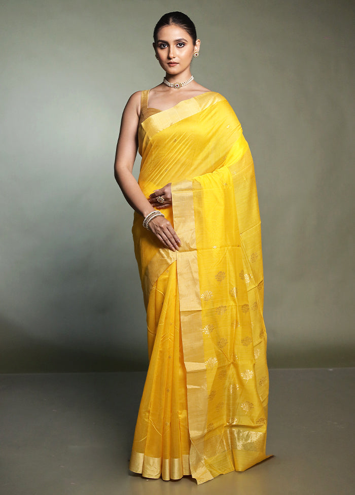 Yellow Chanderi Cotton Saree With Blouse Piece