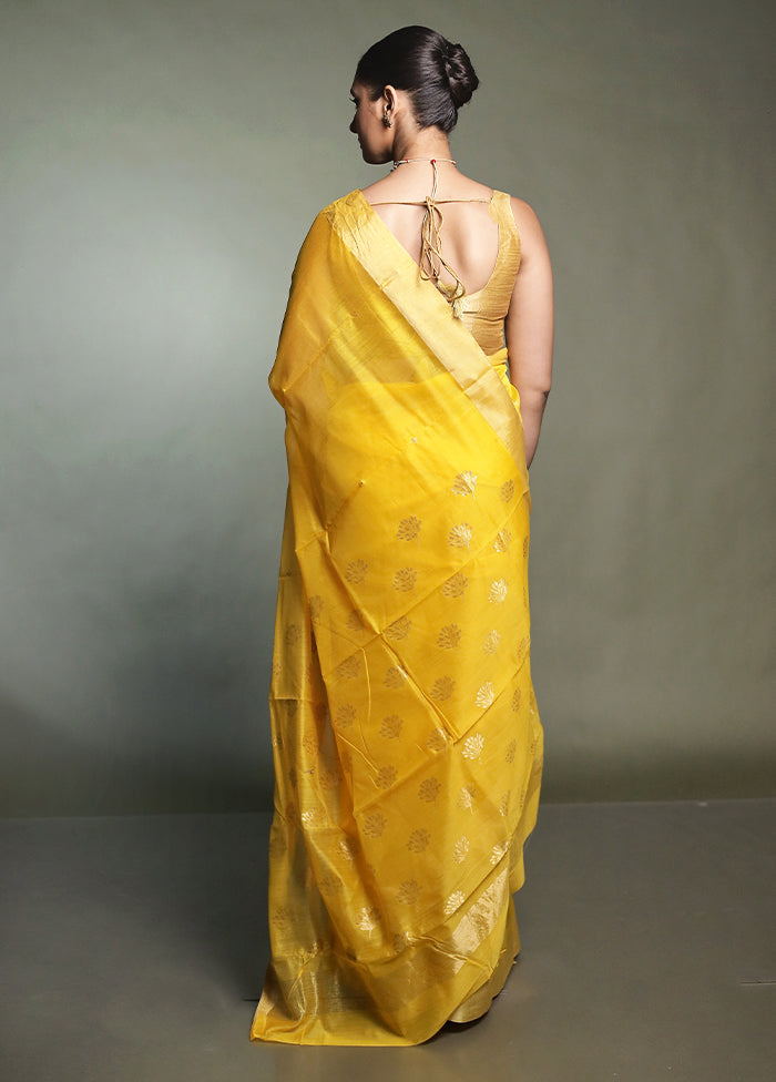 Yellow Chanderi Cotton Saree With Blouse Piece