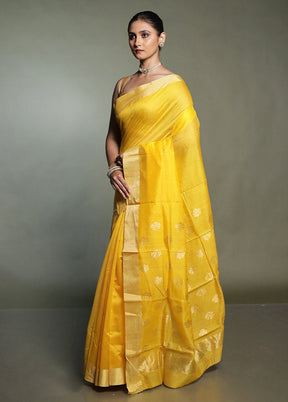 Yellow Chanderi Cotton Saree With Blouse Piece