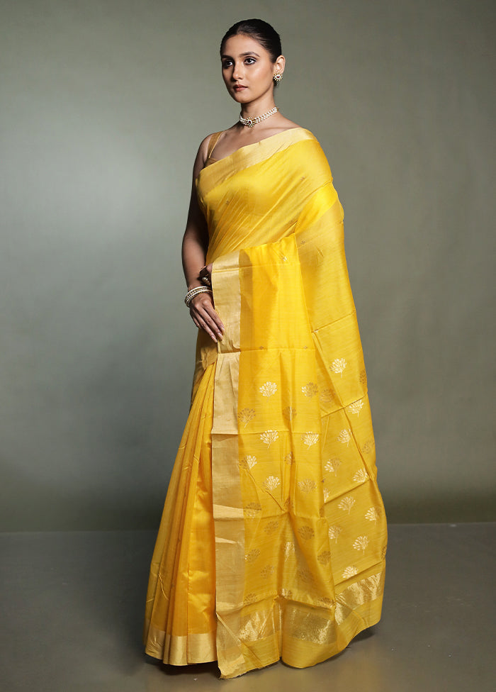 Yellow Chanderi Cotton Saree With Blouse Piece