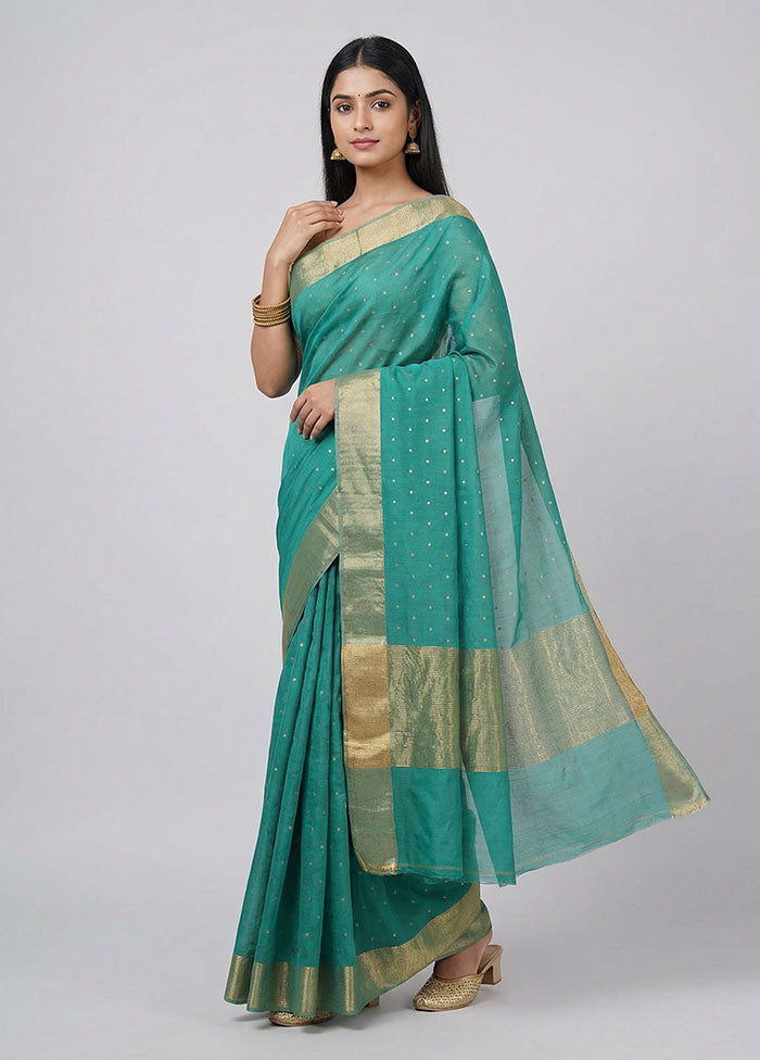Green Handloom Chanderi Pure Silk Saree With Blouse Piece