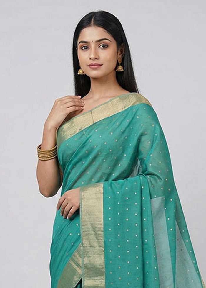 Green Handloom Chanderi Pure Silk Saree With Blouse Piece