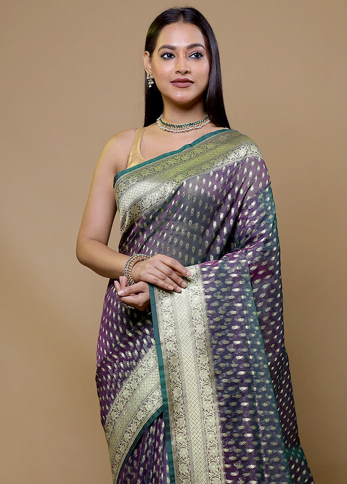Purple Organza Saree With Blouse Piece