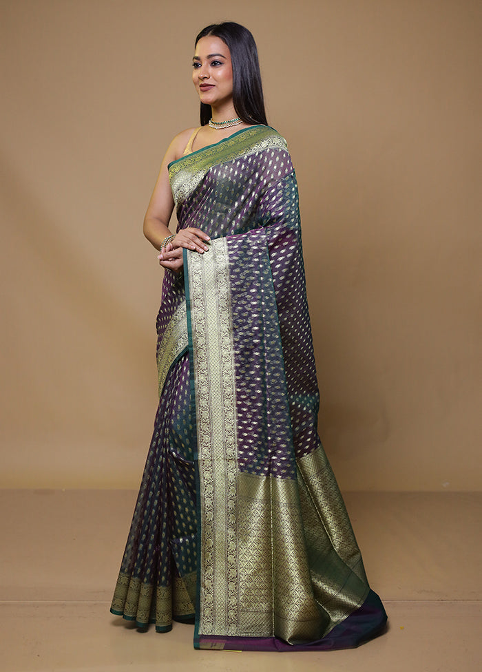 Purple Organza Saree With Blouse Piece